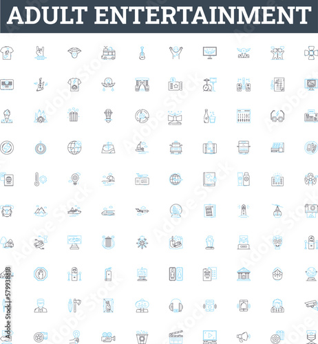 Adult entertainment vector line icons set. Adult, Entertainment, Stripping, Pornography, Videochatting, Stripclubs, Clubs illustration outline concept symbols and signs