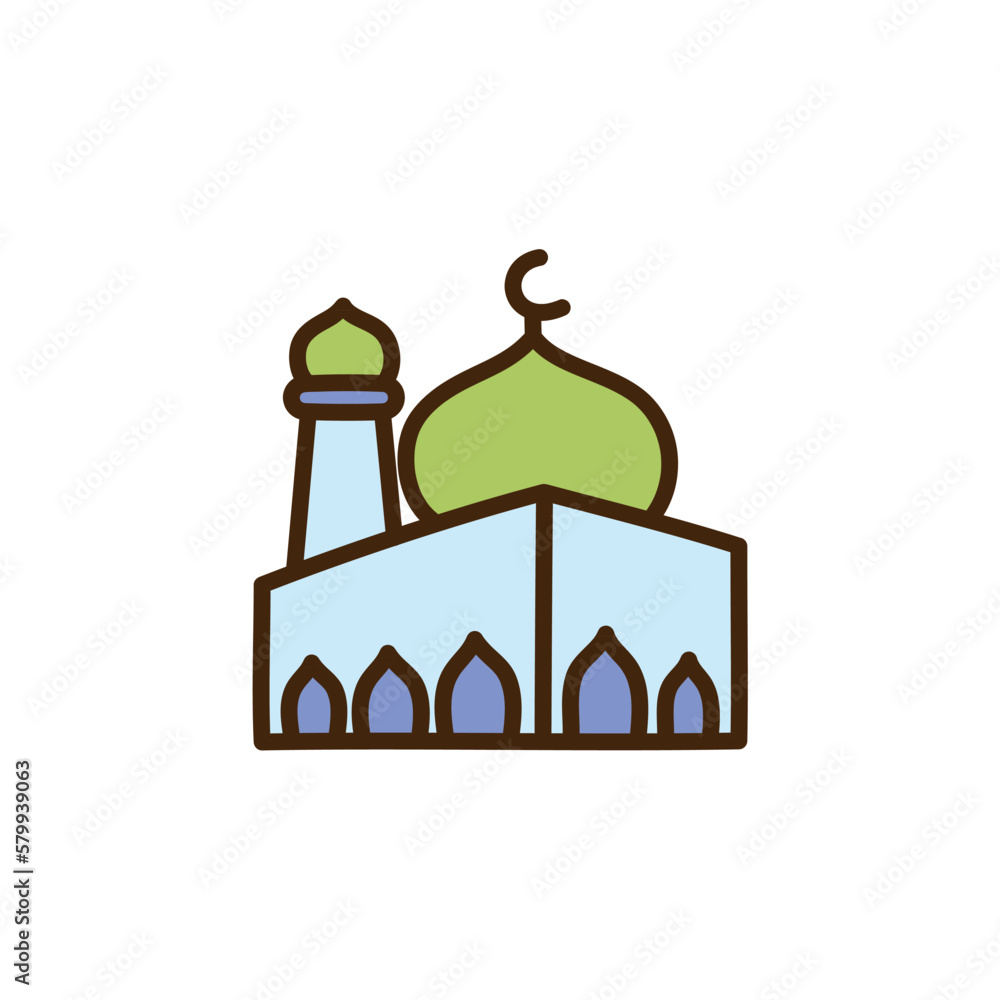 mosque icon with green color dome Ramadan and Islamic Eid