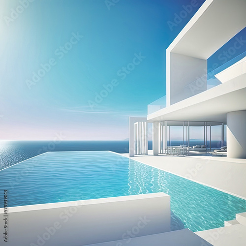 Amazing modern beach house  beach villa. Architectural exterior design. Inspiration  concept for designers and architects. Generative AI