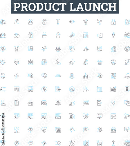 Product launch vector line icons set. Launch, Product, Concept, Promotion, Strategy, Research, Audience illustration outline concept symbols and signs