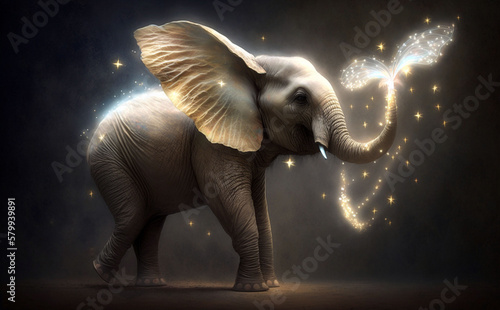 fantastic baby elephant is flying, an abstract dream, generative ai.