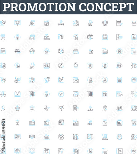Promotion concept vector line icons set. Advertising, Marketing, Raising, Boosting, Campaigning, Publicizing, Advancing illustration outline concept symbols and signs