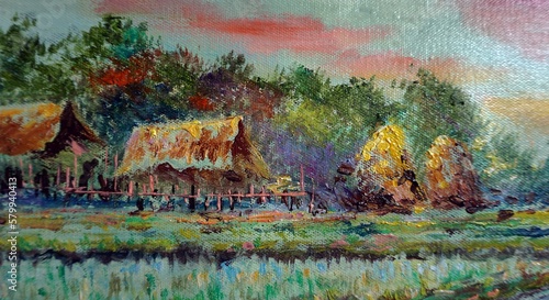   Art painting oil color rural life thailand   , Countryside , local way of life , landscape