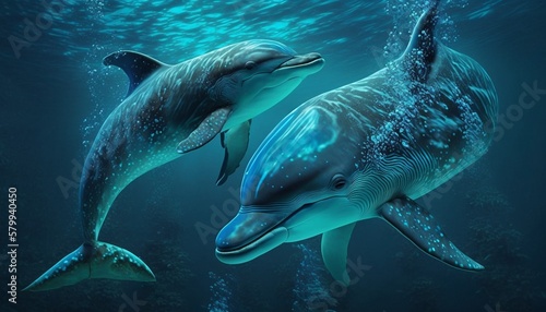 Delphin in clean blue water. AI Generated © Photo Designer 4k