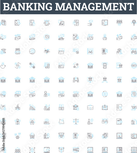Banking management vector line icons set. Banking, Management, Financing, Loans, Investment, Credit, Accounts illustration outline concept symbols and signs