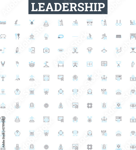 Leadership vector line icons set. Lead, Guide, Manage, Motivate, Direct, Facilitate, Inspire illustration outline concept symbols and signs