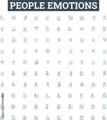 People emotions vector line icons set. Joyful, Sad, Content, Excited, Afraid, Bitter, Loving illustration outline concept symbols and signs