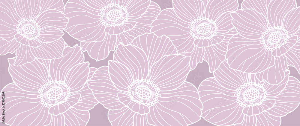 Vector pink floral illustration with white flowers for covers, backgrounds, designs, decor