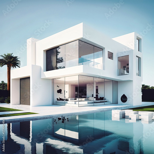 Amazing modern house, villa. Architectural exterior design. Inspiration, concept for designers and architects. Generative AI