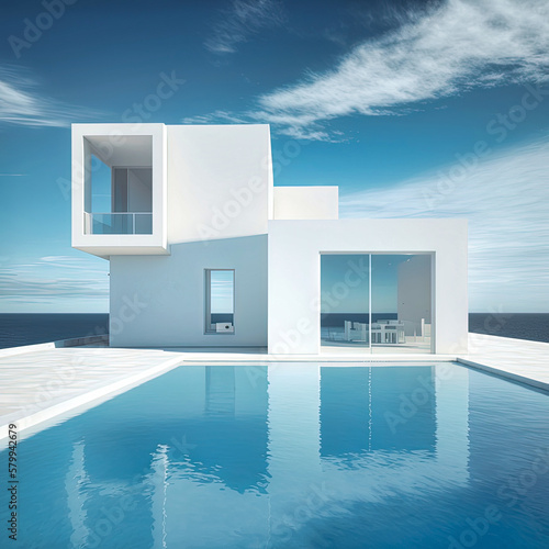 Amazing modern beach house, beach villa. Architectural exterior design. Inspiration, concept for designers and architects. Generative AI