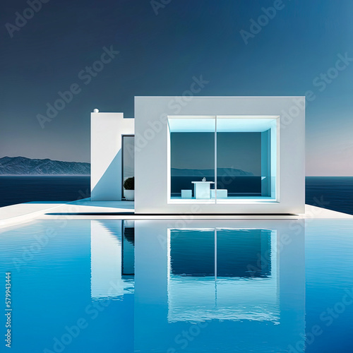 Amazing modern beach house, beach villa. Architectural exterior design. Inspiration, concept for designers and architects. Generative AI © Matyfiz