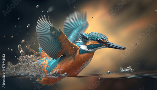 kingfisher flying off water © h3bs