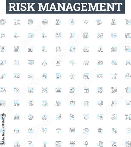 Risk management vector line icons set. Risk, Management, Assess, Analyze, Avoid, Control, Mitigate illustration outline concept symbols and signs