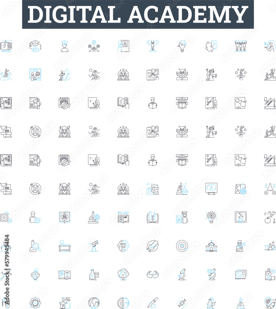 Digital academy vector line icons set. Digital, Academy, Online, Course, Learning, Education, School illustration outline concept symbols and signs