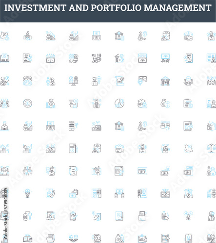 Investment and portfolio management vector line icons set. Investment, Portfolio, Management, Asset, Equity, Fixed income, Alternative illustration outline concept symbols and signs