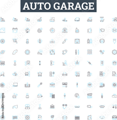 Auto garage vector line icons set. Auto, Garage, Repair, Service, Tune-up, Oil, Change illustration outline concept symbols and signs