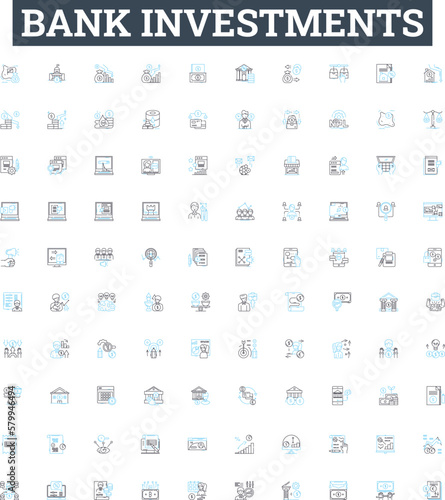 Bank investments vector line icons set. Savings, Stocks, Bonds, Mutual Funds, Funds, Assets, Mortgage illustration outline concept symbols and signs