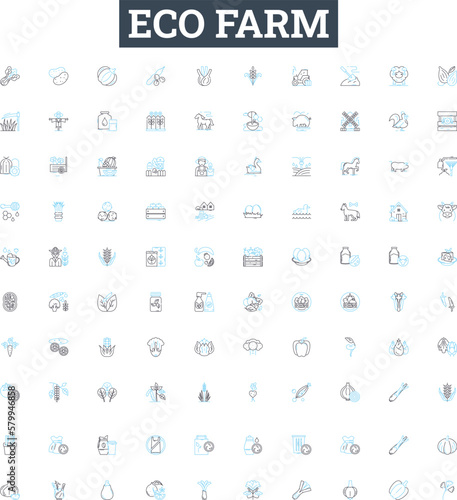 Eco farm vector line icons set. Ecofarm, Sustainable, Agriculture, Green, Organic, Natural, Crops illustration outline concept symbols and signs