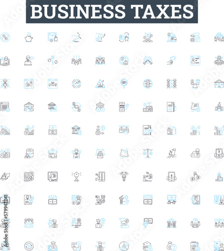 Business taxes vector line icons set. Taxes, Business, Filing, Deductions, Returns, Liabilities, Employer illustration outline concept symbols and signs
