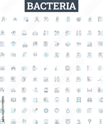 Bacteria vector line icons set. Bacterium, Microbe, Pathogen, Streptococcus, Salmonella, Ecoli, Staphylococcus illustration outline concept symbols and signs photo