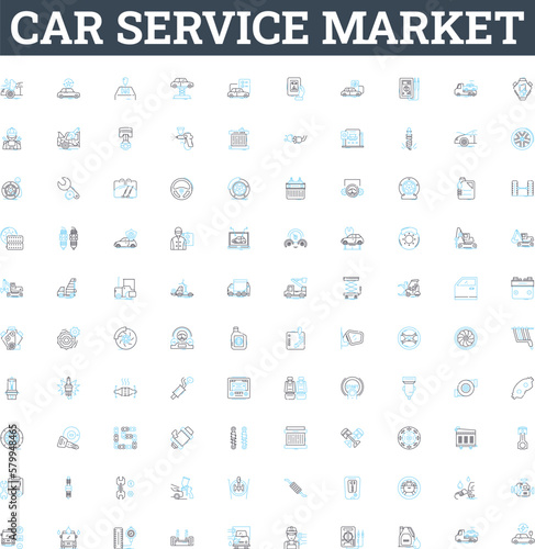 Car service market vector line icons set. Car, Service, Market, Automotive, Repairs, Garages, Maintenance illustration outline concept symbols and signs