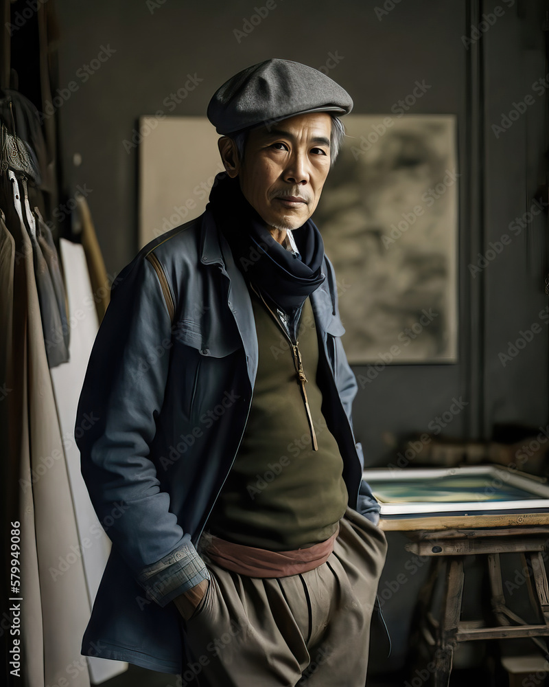 AI generated portrait of Korean photographer, artist or designer working in studio AI generated portrait of Korean photographer, artist or designer working in studio