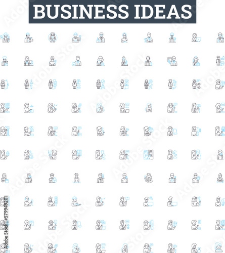 Business ideas vector line icons set. Innovation, Entrepreneurship, Franchise, Start-up, Marketing, Merger, Networking illustration outline concept symbols and signs