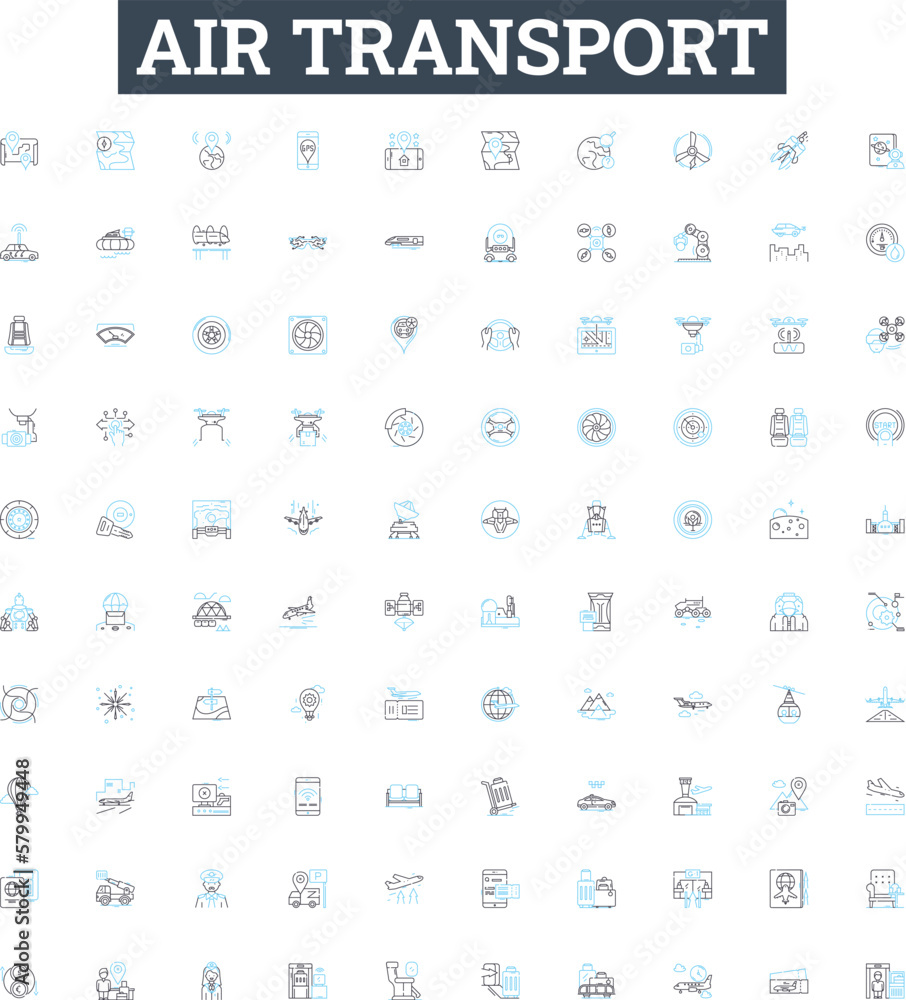 Air transport vector line icons set. Aviation, Airlines, Airway, Concord, Airliner, Jets, Jetset illustration outline concept symbols and signs Air transport vector line icons set. Aviation, Airlines, Airway, Concord, Airliner, Jets, Jetset illustration outline concept symbols and signs