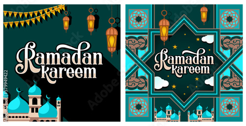 vector set of ramadan karem lantern mosque with ramadan moon shades templates of banners invitations posters cards for Muslim community festival celebration 