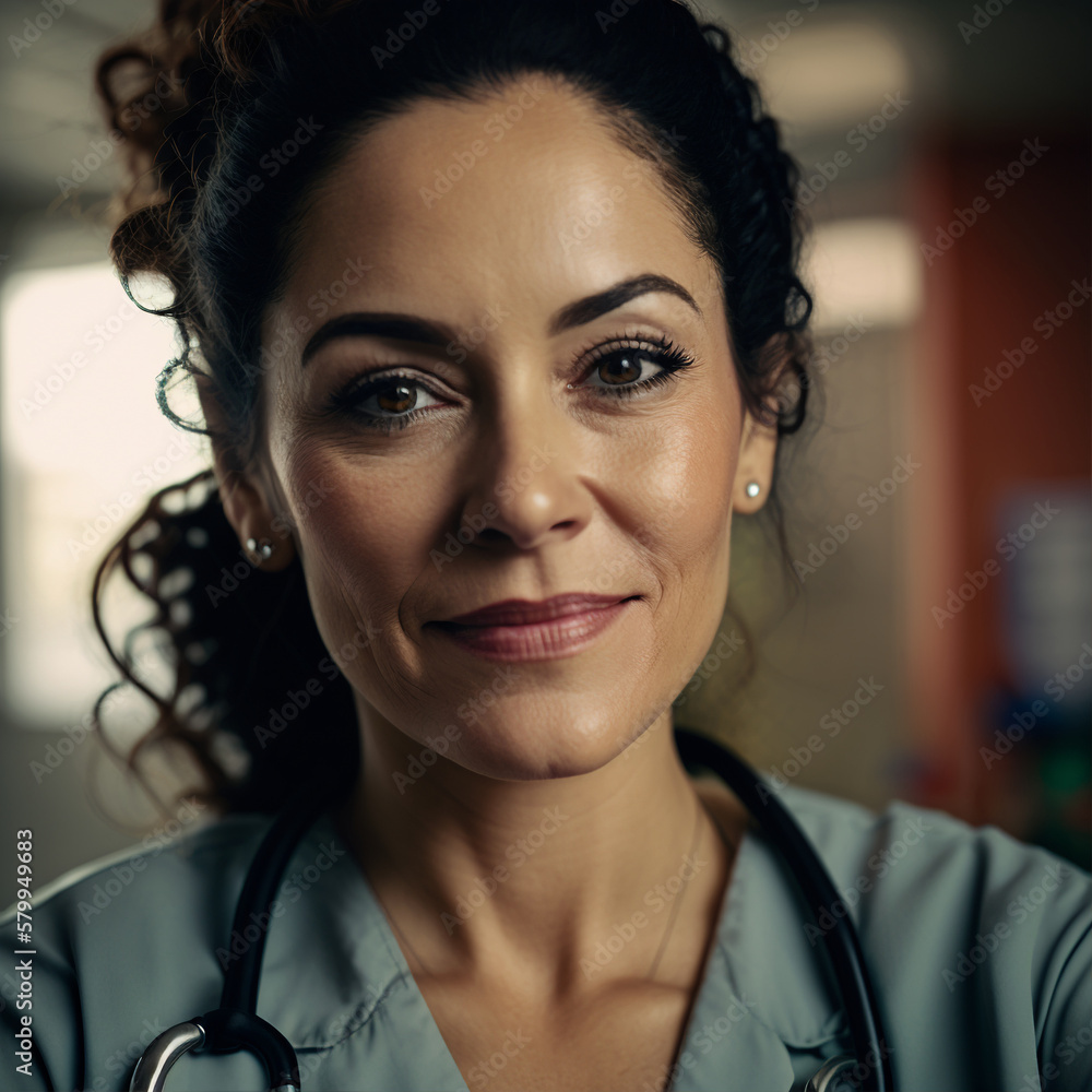 Image AI.Portrait of a hispanic ethnic woman nurse, Generative AI Image AI.Portrait of a hispanic ethnic woman nurse, Generative AI