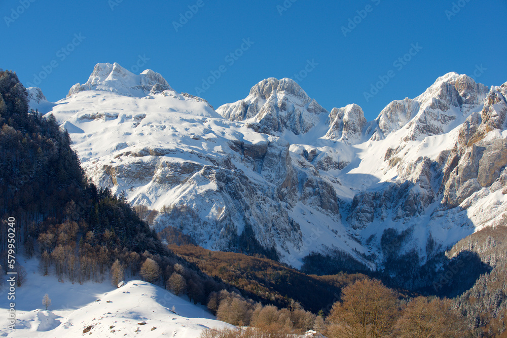 Snowy peaks in Canfranc Valley in the Pyrenees
