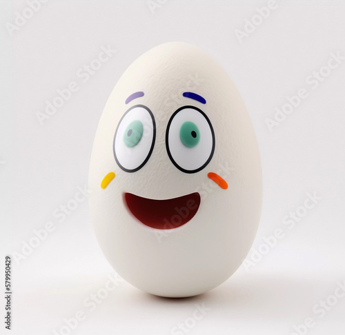 Funny easter egg with emotion, isolated on white, AI generated