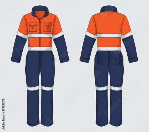 Workwear template front and back view. Men's Overalls, wearpack vector illustration © Ancala