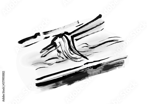 流しそうめんの手描き筆書きイラストセット