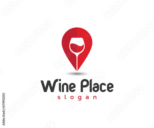 Wine place logo. Wine point, location. Bar point logo template
