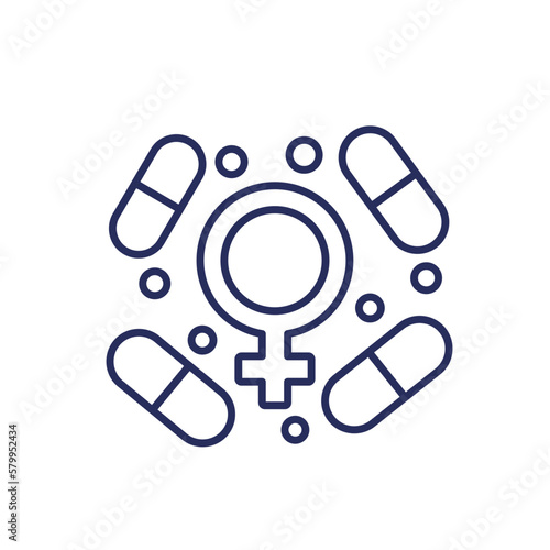 Estrogen therapy pills line icon on white