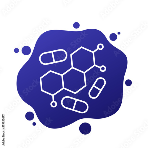 hormone therapy icon with pills, line vector
