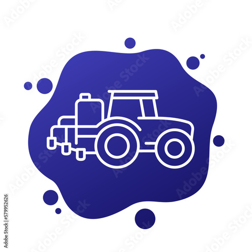 tractor with sprayer line icon, vector