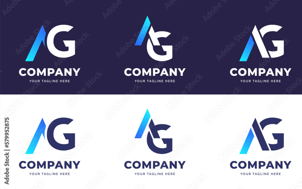 Set of creative letter AG gradient modern logo design concept. Initial symbol for corporate business identity. Alphabet vector element Set of creative letter AG gradient modern logo design concept. Initial symbol for corporate business identity. Alphabet vector element