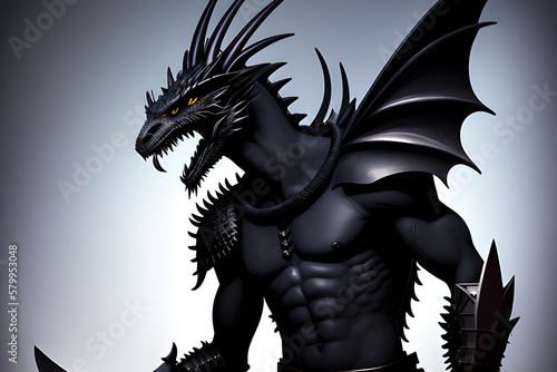 3d rendering illustration of a dragon god with a sword in his mouth