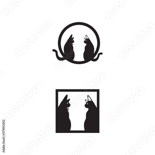 Cats sign symbol icon . Circle cat silhouette . Cat square illustration
