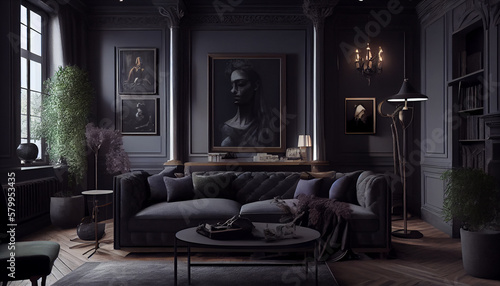A Moody Living Room for a Dramatic Effect Generative AI