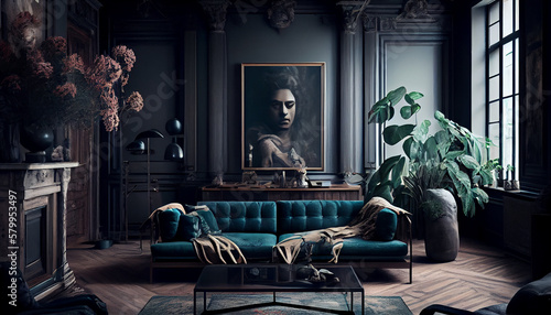 A Moody Living Room for a Dramatic Effect Generative AI