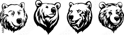 Head of bear. Abstract character illustration variant set. Graphic logo design template for emblem. Image of portrait.