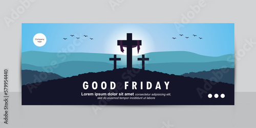 Blue landscape good friday greeting design for website banner
