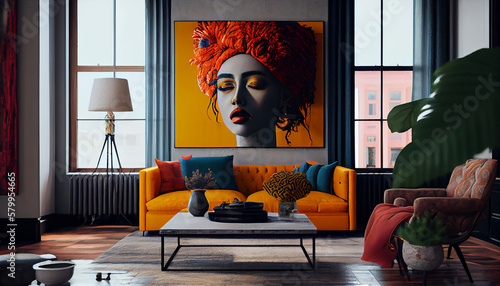 A Pop of Color in the Living Room Generative AI