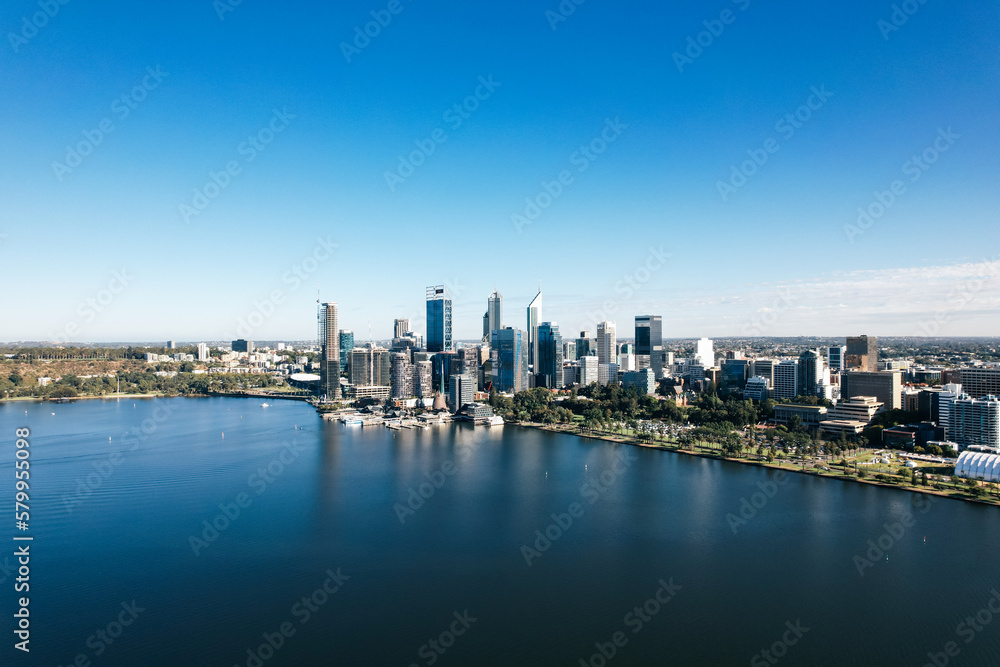 Panaromic aerial view of the city of Perth and the Swan River