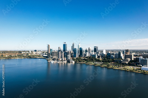 Panaromic aerial view of the city of Perth and the Swan River