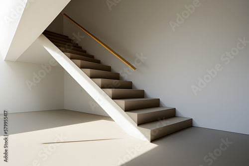 Minimal aesthetic architecture concept. Beige wall and stairs. Neutral minimal background