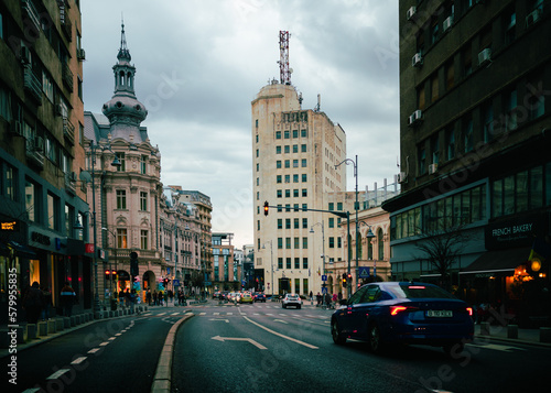 City of Bucharest like New York. Calea Victoriei Street in Bucharest with a New York Vibe